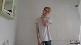 Shower entertainment for a pale bleached boy