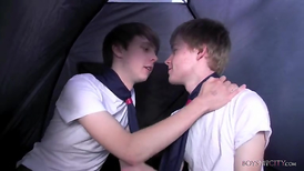 Passionate twinks fucking inside of a tent