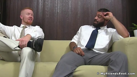 Bearded guy with rocking body having feet fun with a ginger