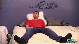 Lad strokes his lovely big penis in his bedroom