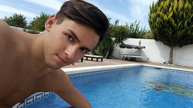 Jerking off by the pool during a sunny day