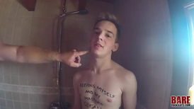 Slutty young boy getting face fucked in the shower