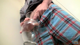 Hairy dude jerks off in the corner before flipping you off