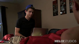 Cute boy in a baseball cap fucks his straight roommate