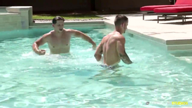 Incredible sex with two perfect looking studs by the pool