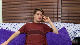 Baby faced boy showing off his cock and stroking it