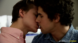 Jimmy Clay fucking a timid twink on a big bed