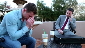 Horny bottom jerking his cock during ruthless anal