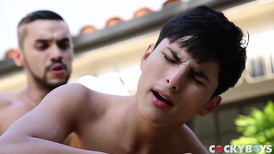 Big dicked hunk daddy fucks his twink by the pool