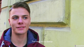 Blue eyed twink getting hard and having anal sex