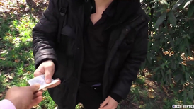 Cute twink with long hair giving a hot blowjob