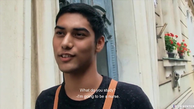 South American dude with short hair giving a blowjob