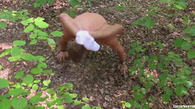 Cute twink giving a deepthroated blowjob outdoors