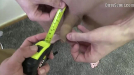 Tall blond man is jerking and sucking a stiff one