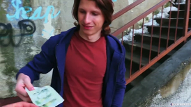 Gorgeous young man with long hair sucking for cash