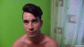 Tall lad with a handsome face having solo nude fun