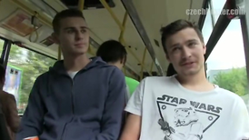 Three lads take a bus trip to the woods for a three way