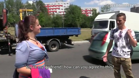 Horny European twink giving a public blowjob