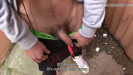 Sexy fellow with dark hair comparing dick sizes