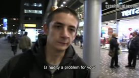 Young skinny lad with short hair gets naked on camera