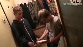 Pair of cute blond fellas are jerking and sucking