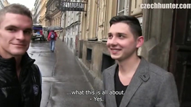 Two brunettes twinks are lured out from the streets