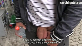 Hot twink is taken to a private spot for cock stroking