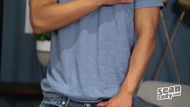 Asian gay plays with penis and cums in the pool