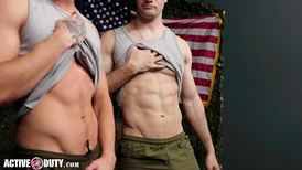 Two guys in the army having raw oral screwing