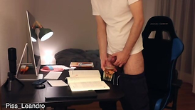 Piss and cum in guzzling glass wrath-rage  urination