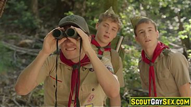 Scout fury finds out something SHOCKING in the woods through his binoculars!wrath The scout sir is making out with one of the other scout folks in the troop!